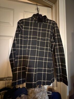 Men's Black Grid-Pattern Mock Neck Sweater